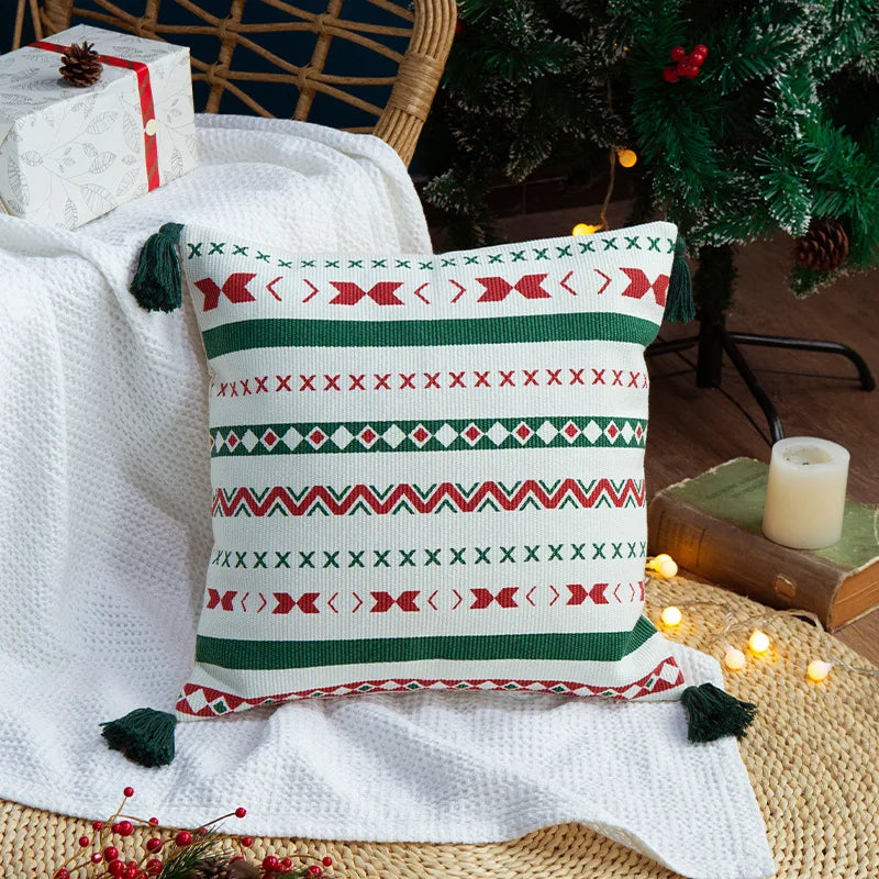 Afralia™ Christmas Decoration Cushion Cover 45x45cm with Handmade Tassels