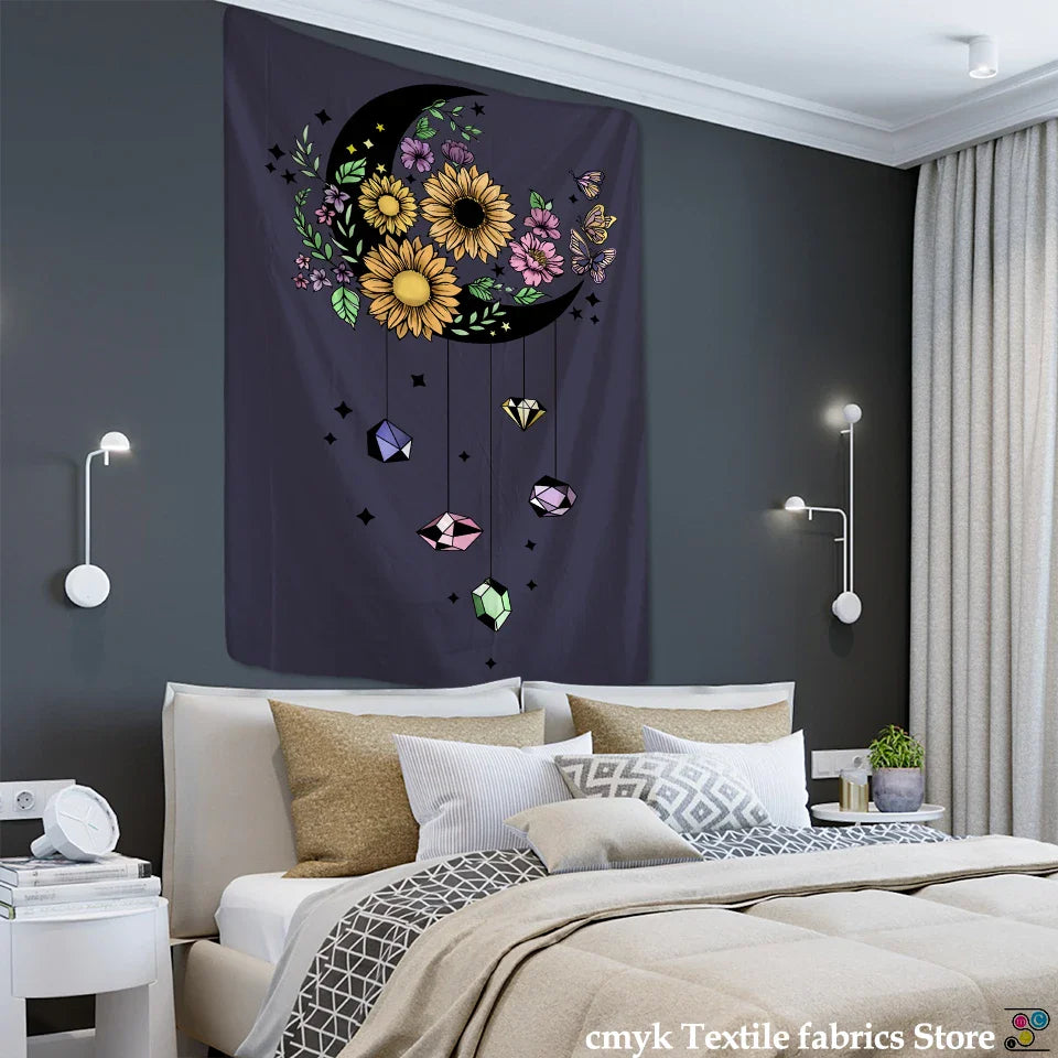 Afralia™ Moon Flower Tarot Tapestry Wall Hanging Bohemian Hippie Home Decor