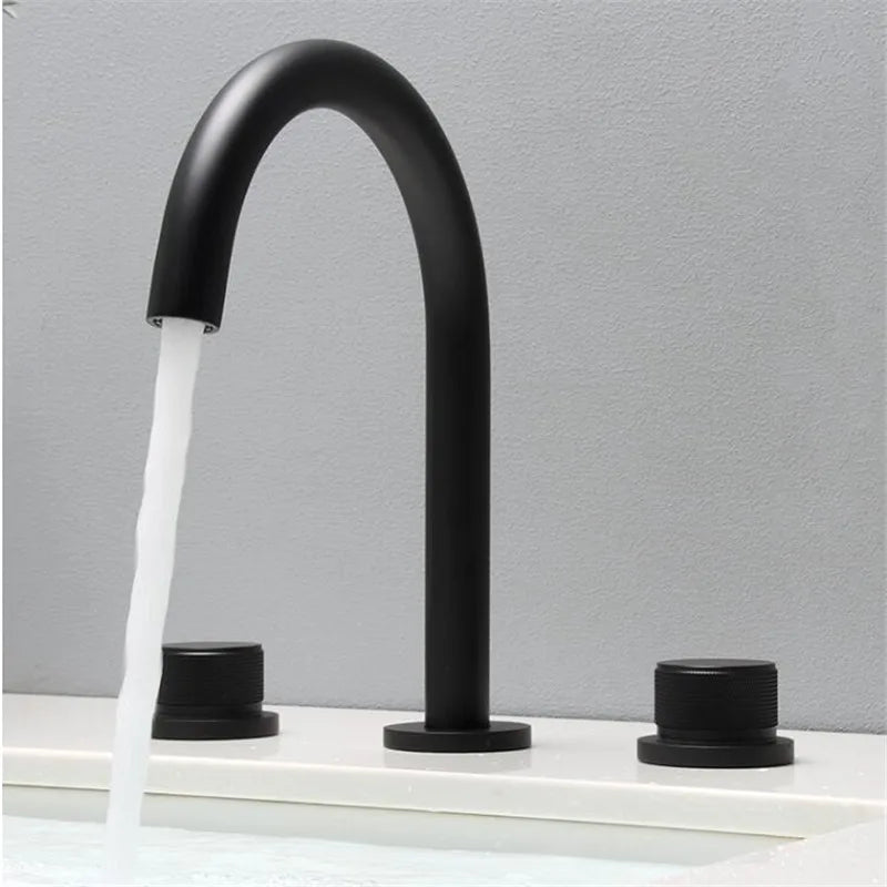 Afralia™ Black & Brushed Gold Basin Faucets: Total Brass 3-Hole Waterfall Sink Faucet