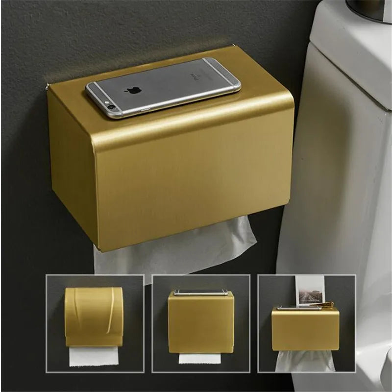 Afralia™ Brushed Gold Aluminum Toilet Paper Holder