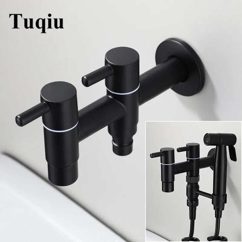 Afralia™ Stainless Steel Garden Faucet Single Cold Bidet Tap Black Small Bathroom Mixer