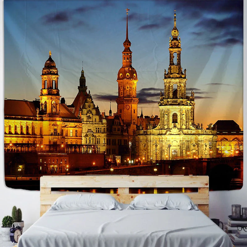Afralia™ City Night Scene Tapestry with European London Style Wall Hanging