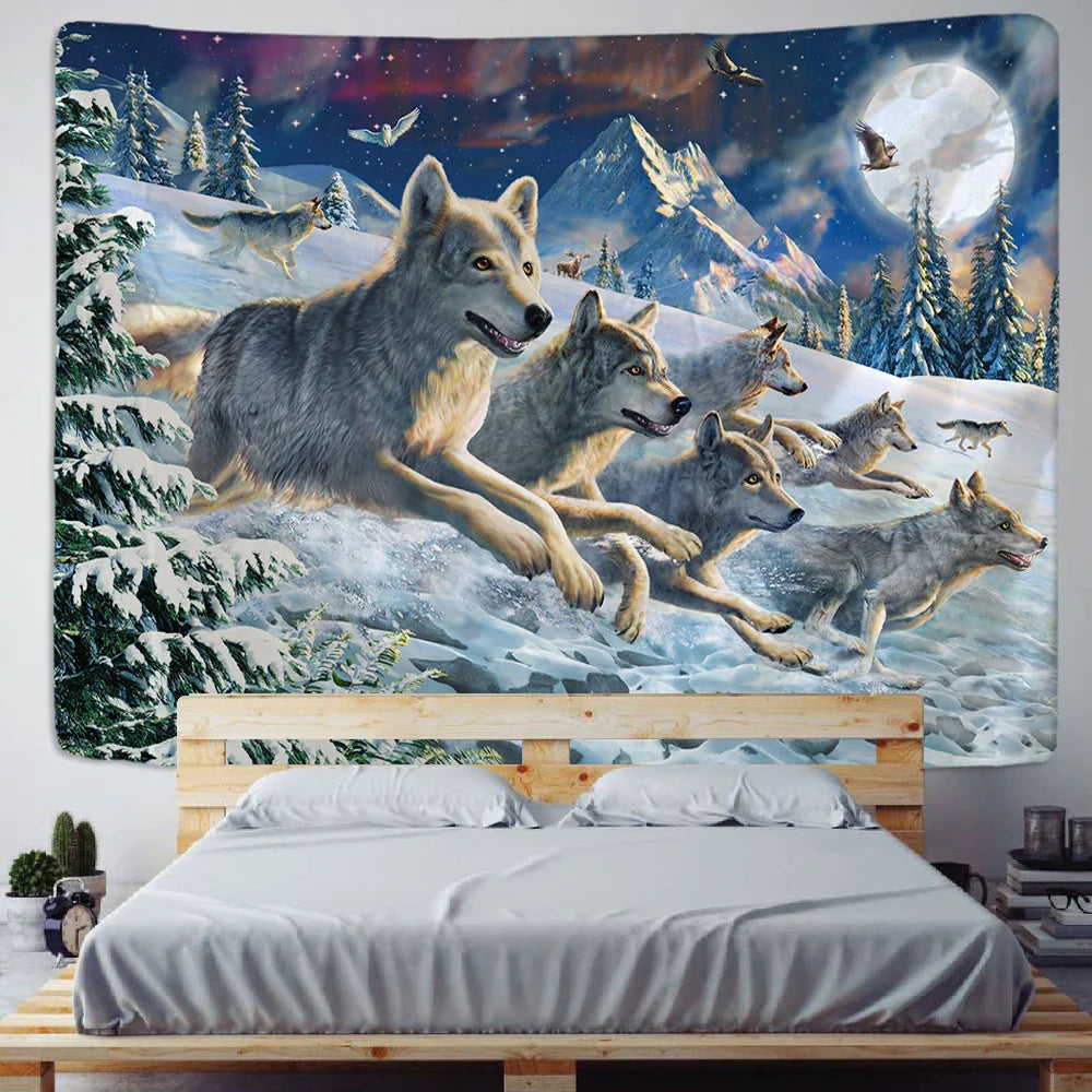 Afralia™ Wolf Tiger Lion Animal Tapestry Wall Hanging for Home Decor