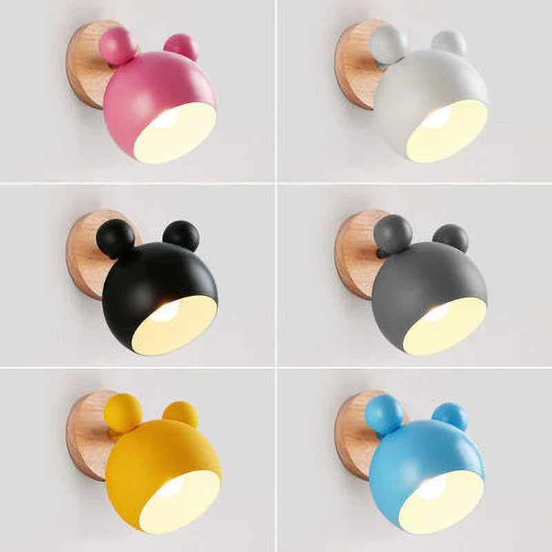 Afralia™ Nordic E27 LED Mickey Wall Lamp for Indoor Home Decor