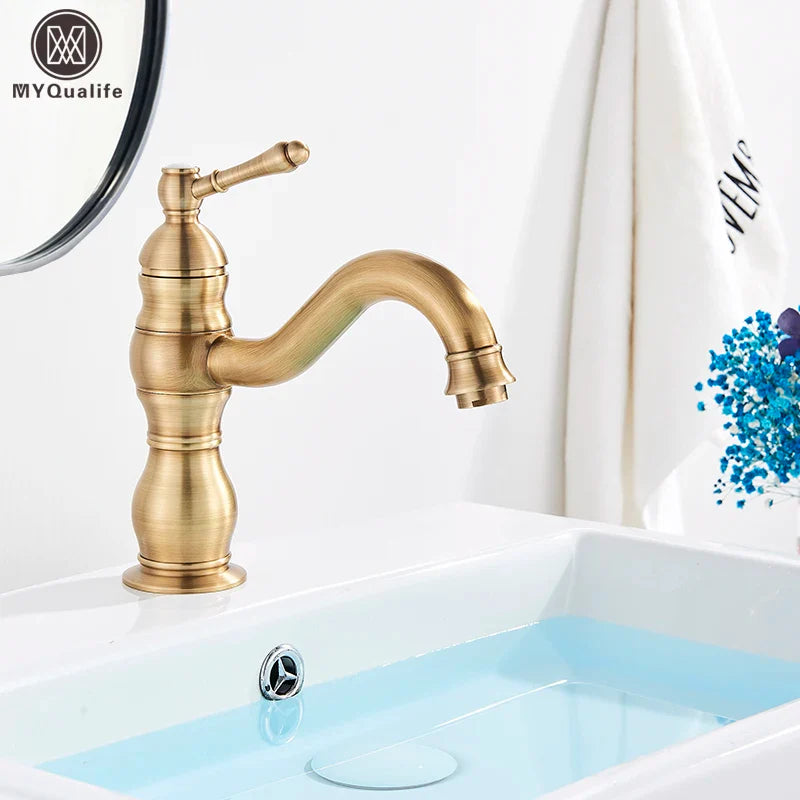 Afralia™ Luxury Antique Brass Basin Faucet Deck Mounted White Mixer Taps