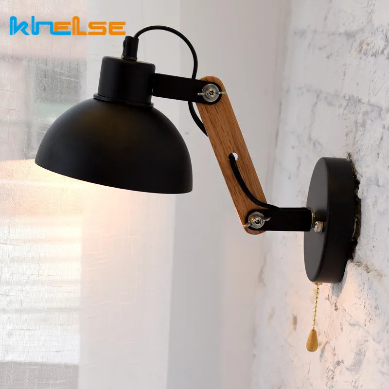 Afralia™ Nordic Wood LED Wall Lamps Folding Arm Sconces for Bedroom Kitchen Dining Room