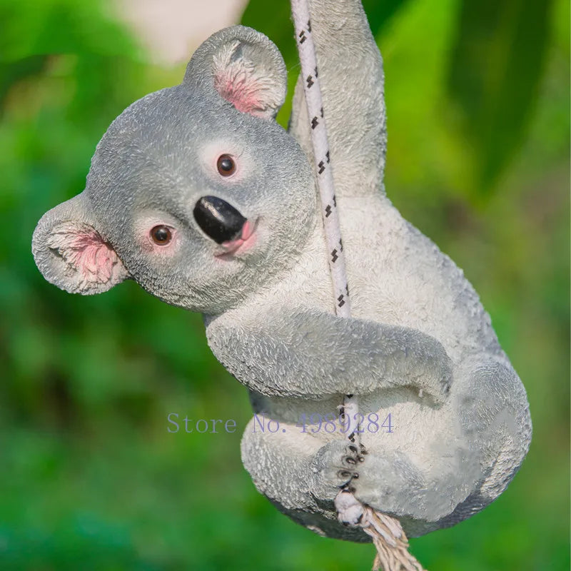 Afralia™ Cartoon Koala Panda Swinging Garden Sculpture Decoration