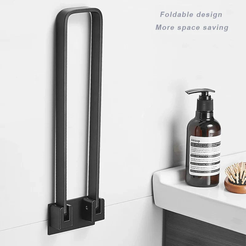 Afralia™ Black Aluminum Bathroom Towel Rack - Single Layer Wall Mounted Towel Bar