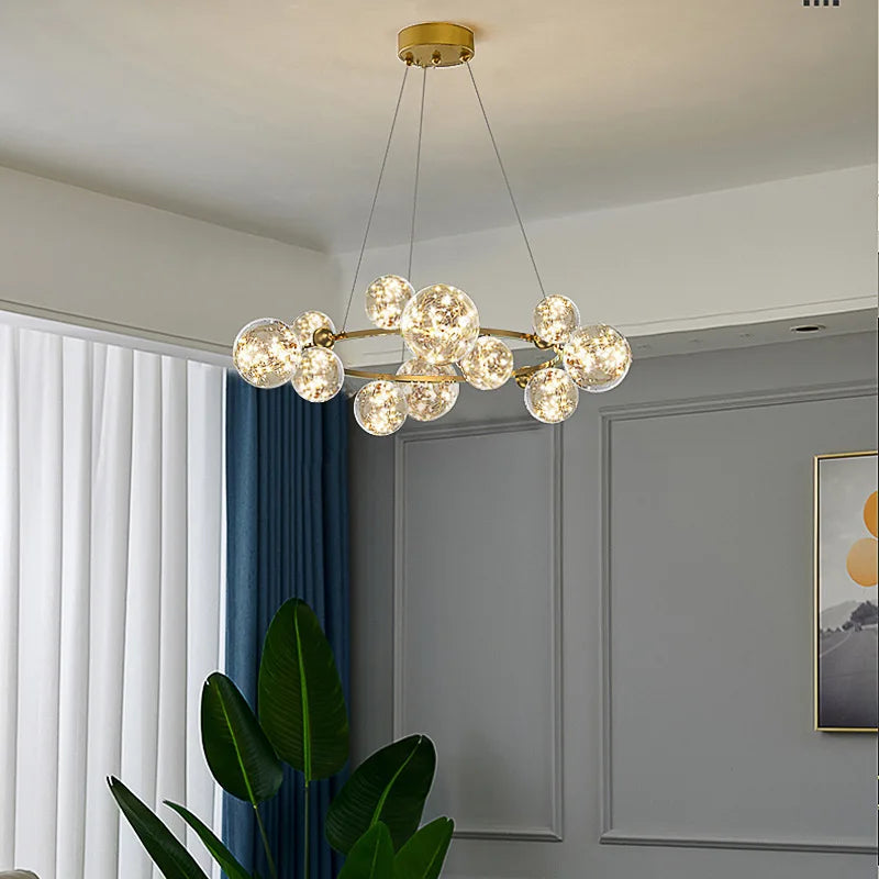Afralia™ Gold LED Glass Bubble Chandelier for Dining Room and Restaurant