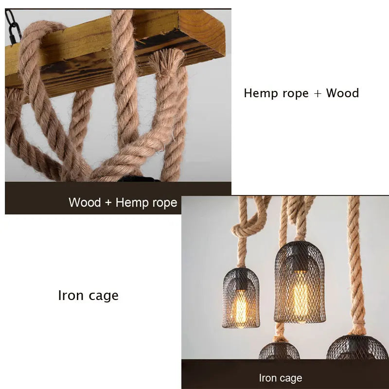 Afralia™ Retro Industrial Chandelier Wood Pendant Lamp for Restaurant Cafe Bar Lighting