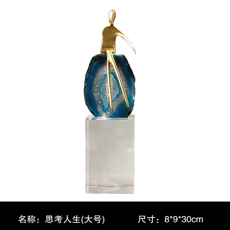 Afralia™ Agate Crystal Golden Sculpture - Modern Home Decor Ornament