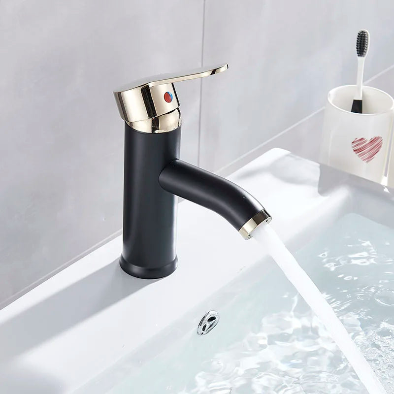 Afralia™ Black Golden Single Handle Bathroom Basin Faucet for Deck Mount Vessel Sink