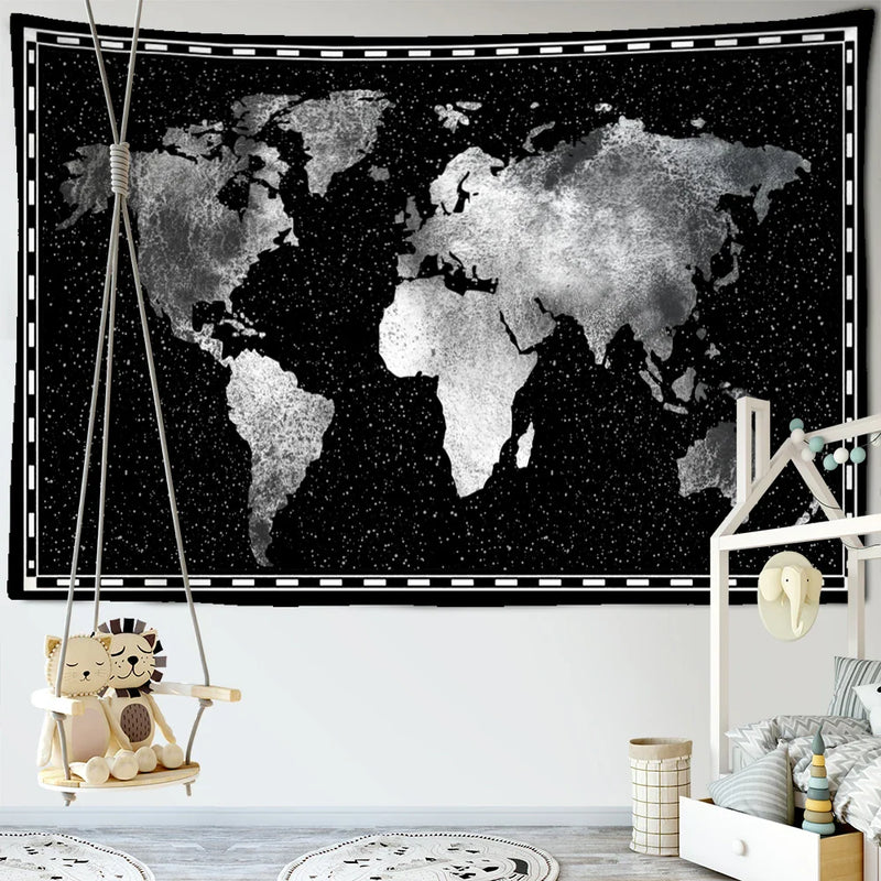 Afralia™ Geometric World Map Tapestry Wall Hanging: 3D Print Decor Yoga Mat Sleeping Pad