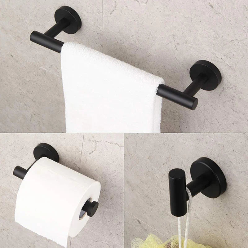 Afralia™ Black Stainless Steel Bathroom Set: Robe Hook, Towel Rail, Shelf, Tissue Holder