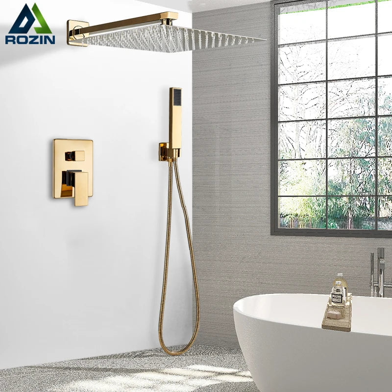 Afralia™ Square Rainfall Shower Faucet Set - Wall Mount Concealed Mixer Bathtub Tap