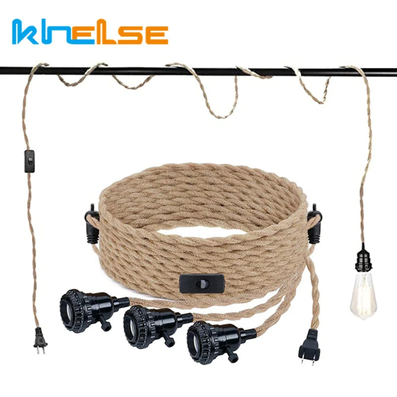 Afralia™ Vintage Hemp Rope LED Pendant Light Retro E27 Industrial Cafe Kitchen Lamps