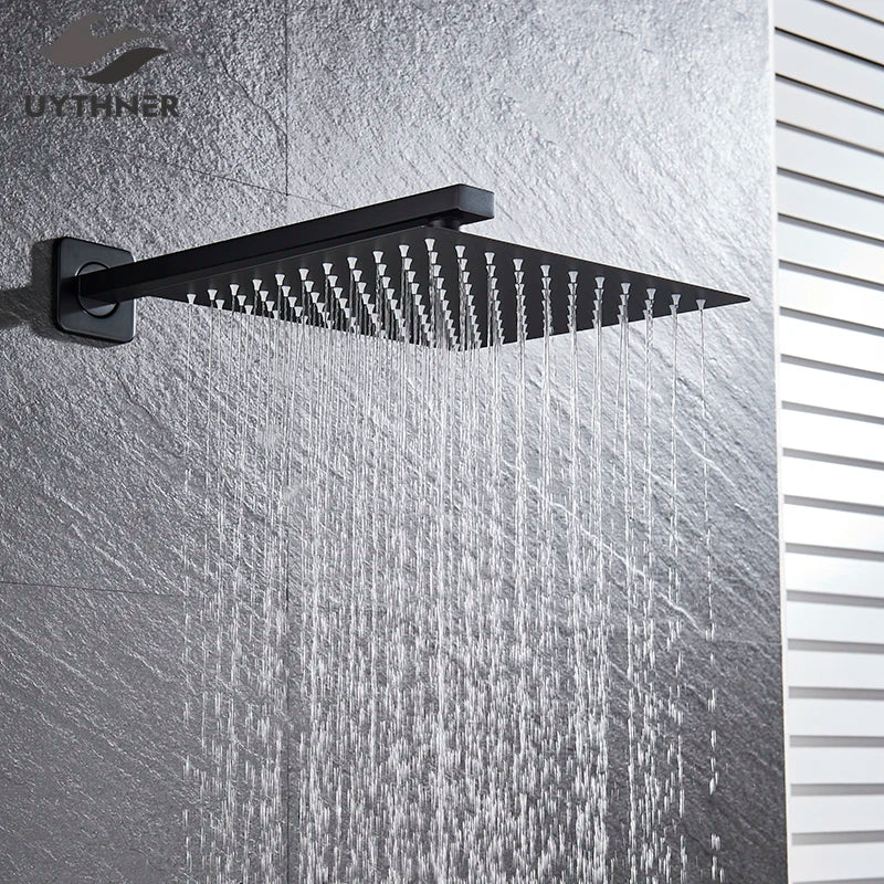 Afralia™ Ultrathin Matte Black Rainfall Shower Head Set, 8/10/12 inch, Wall Mounted