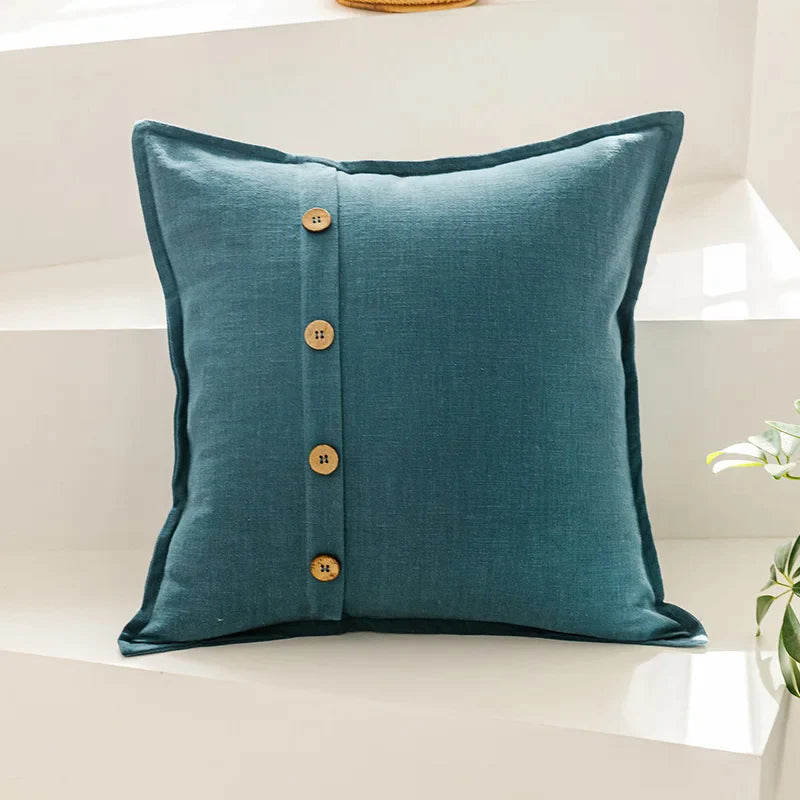 Afralia™ Cotton Linen Cushion Cover 45x45cm in Pink Blue Green Beige with Coconut Buttons for Home Décor