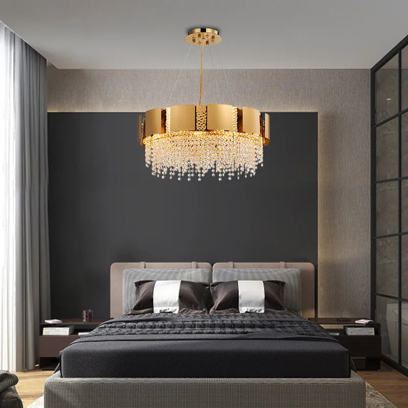 Afralia™ Postmodern Crystal Pendant Light - Golden Stainless Steel Suspension Lamp