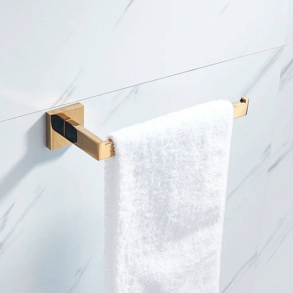 Afralia™ Gold Bathroom Hardware Set: Hook, Towel Rail, Bar, Shelf, Tissue Holder & More