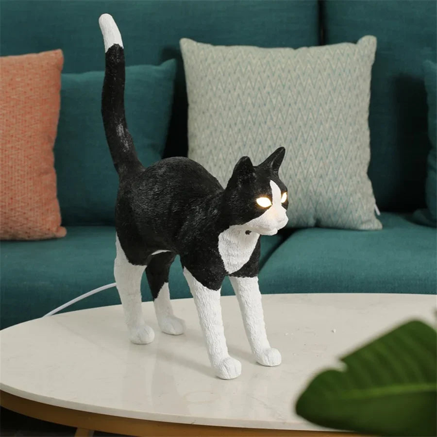 Afralia™ Nordic Resin Cat Night Light Table Lamp for Bedroom Decor