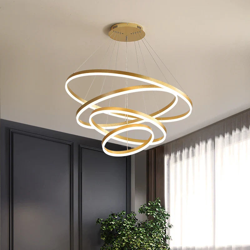 Afralia™ Black Led Rings Circle Pendant Chandelier for Living Dining Kitchen