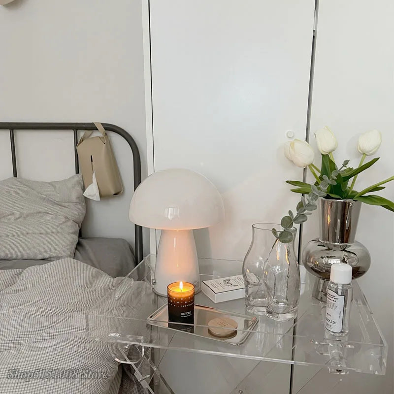 Afralia™ Glass Mushroom Table Lamp: Vintage Design LED Desk Night Light for Living Room