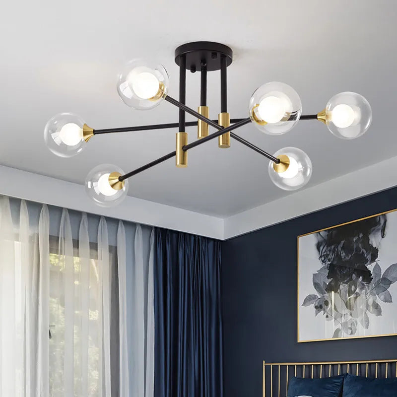 Afralia™ Black & Gold LED Chandelier: Modern E27 Glass Ball Lamp for Home Lighting