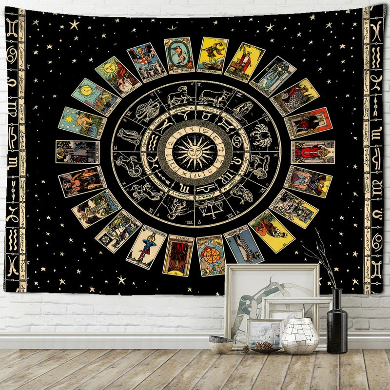 Afralia™ Zodiac Star Plate Mandala Tarot Tapestry for Aesthetics Home Decor