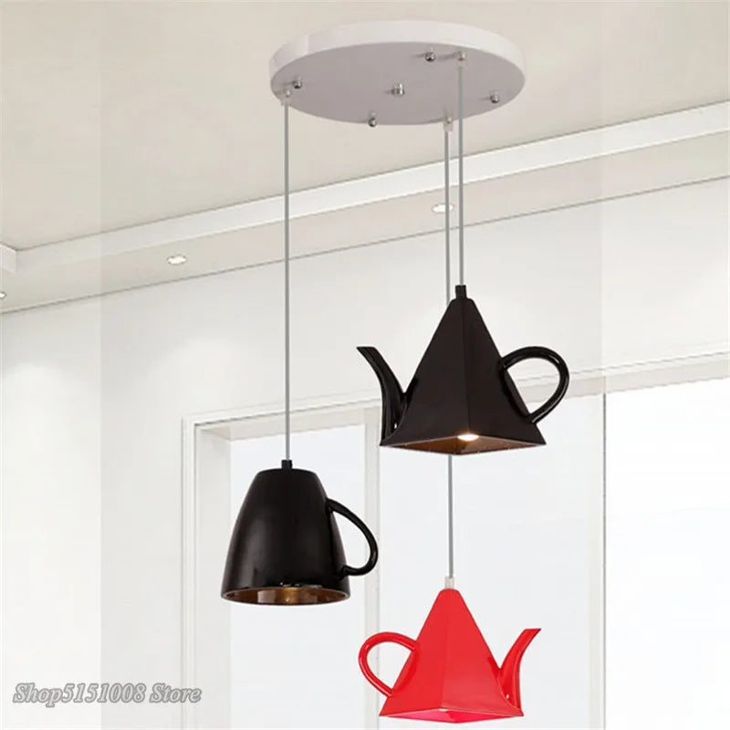 Resin Teapot Pendant Light Tea Cup Kitchen Bar Hanging Lamp Afralia™ Dining Room Lighting