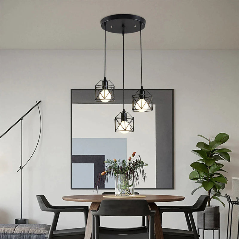 Afralia™ Iron Frame Retro Led Pendant Light for Kitchen Dining Living Room