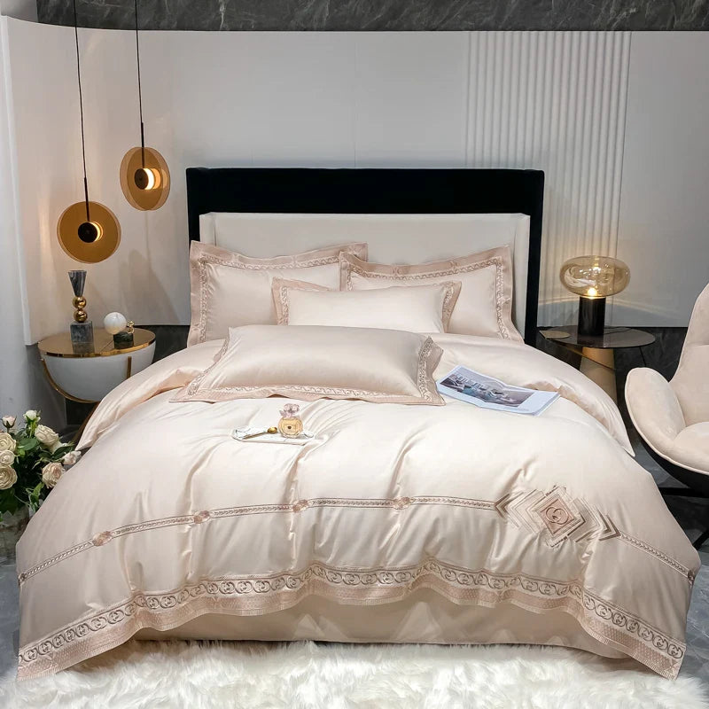 Afralia™ Luxury Embroidery Bedding Set, Queen King Size Duvet Cover Set, Bed Sheet, Pillowcases