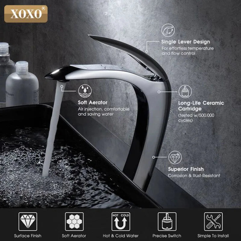 Afralia™ Chrome Black Bathroom Basin Faucet Hot Cold Mixer Tap Single Hole
