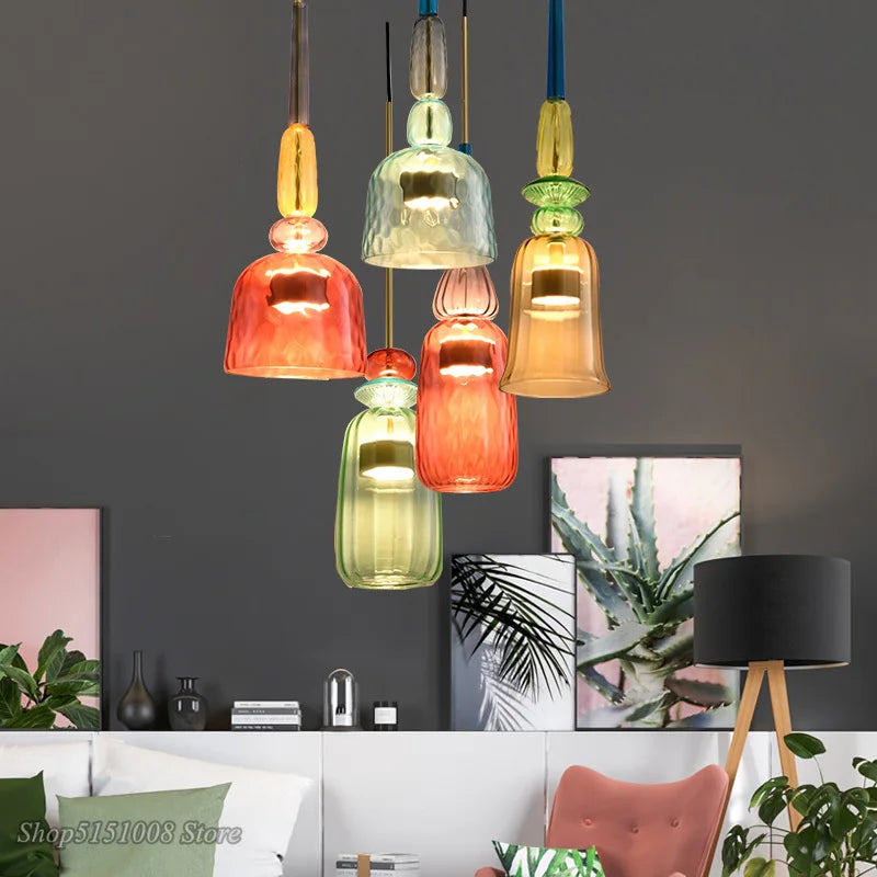 Afralia™ Nordic Glass Candy Pendant Lights for Modern Living Room and Bedroom