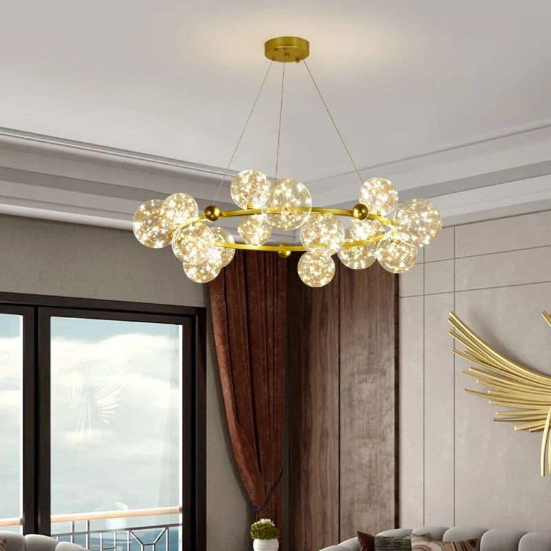 Afralia™ Gold LED Glass Bubble Chandelier for Dining Room and Restaurant