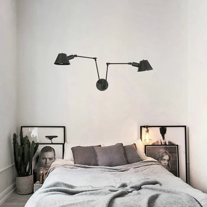 Afralia™ Vintage Iron Swimming Arm Wall Lamp - Rustic Retro Reading Light