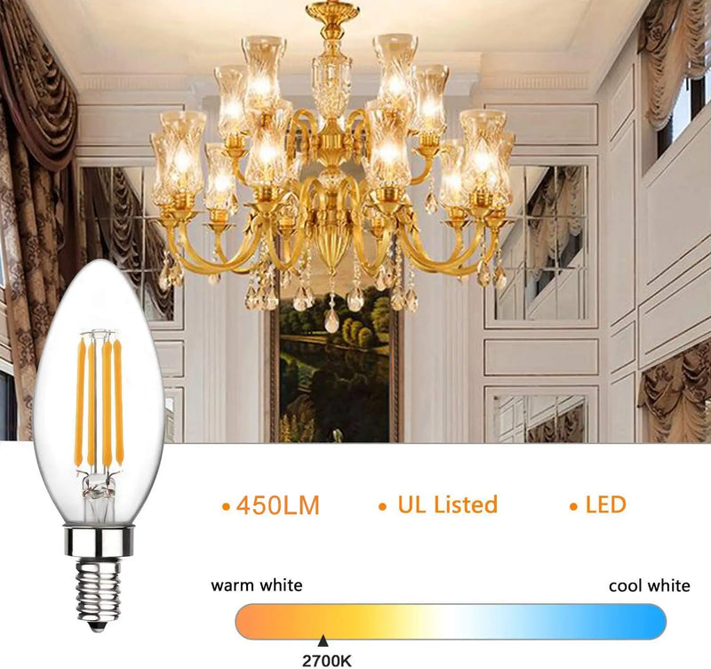 Afralia™ Dimmable Vintage LED Candle Bulb 4W Warm White 2700K Chandelier Night 12PCS