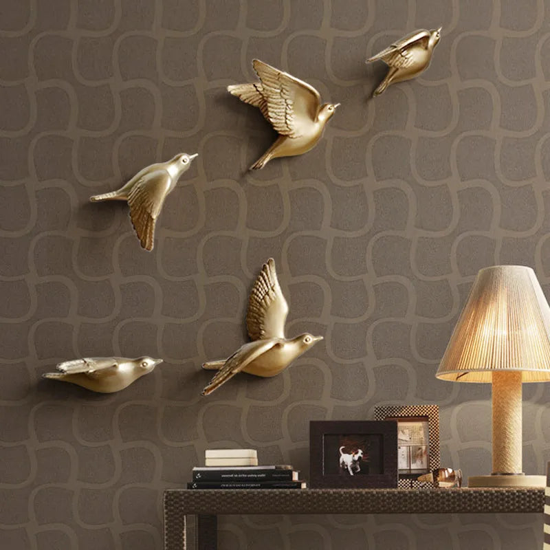 Afralia™ Resin Birds Decor Wall Mural Miniature Figurine 3D Sticker Living Room TV Ornament
