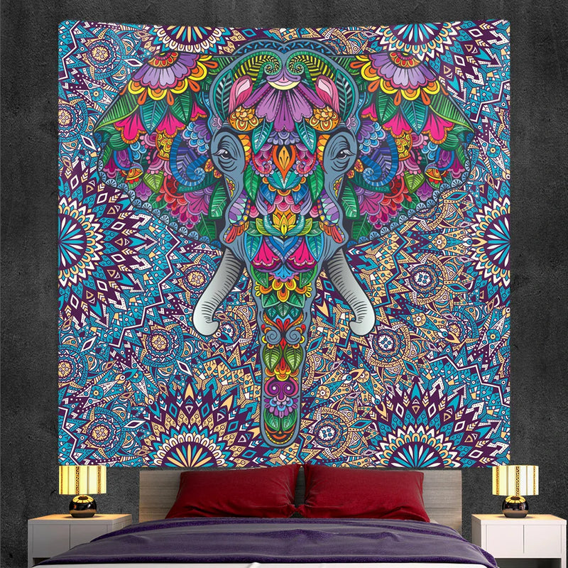 Afralia™ Elephant God Mandala Tapestry: Bohemian Home Decor Hippie Style Large Tapestry