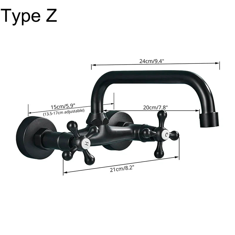 Afralia™ Antique Brass Dual Handle Wall Mount Kitchen Faucet