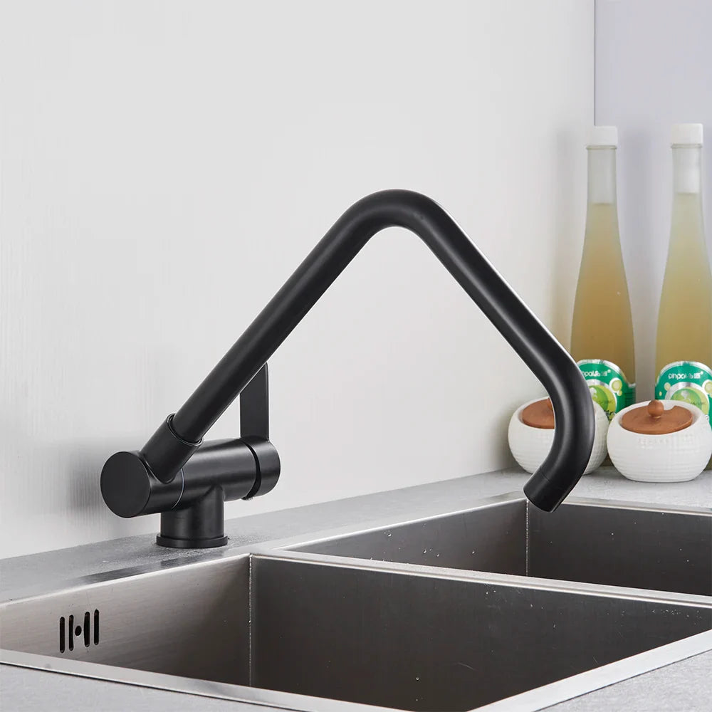 Afralia™ Matte Black Inner Window Folding Kitchen Faucet - Two Mode Mixer Water Crane