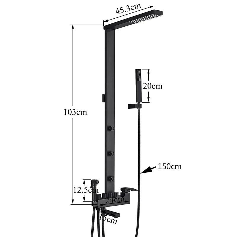 Afralia™ Black Bathroom Faucet Shower Kit with Rainfall Shower Column and Bidet Mixer System