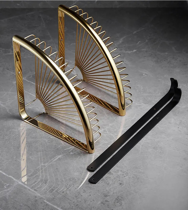 Afralia™ Gold & Black Corner Shelf: Brass Bathroom Shelves for Stylish Storage