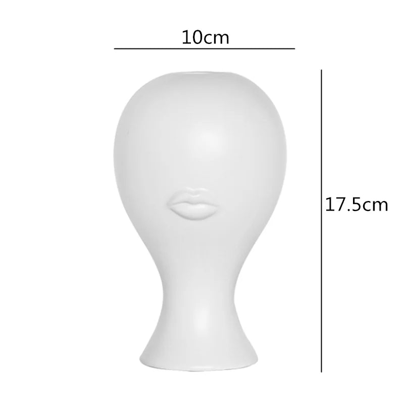 Afralia™ Abstract Character White Ceramics Vase Home Decor Handcrafted Modern Flower Arrangement