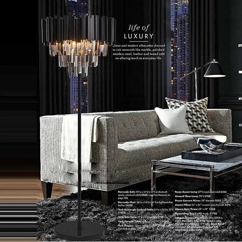 Afralia™ Modern Black Stainless Steel Crystal Marble LED Floor Lamp for Bedroom