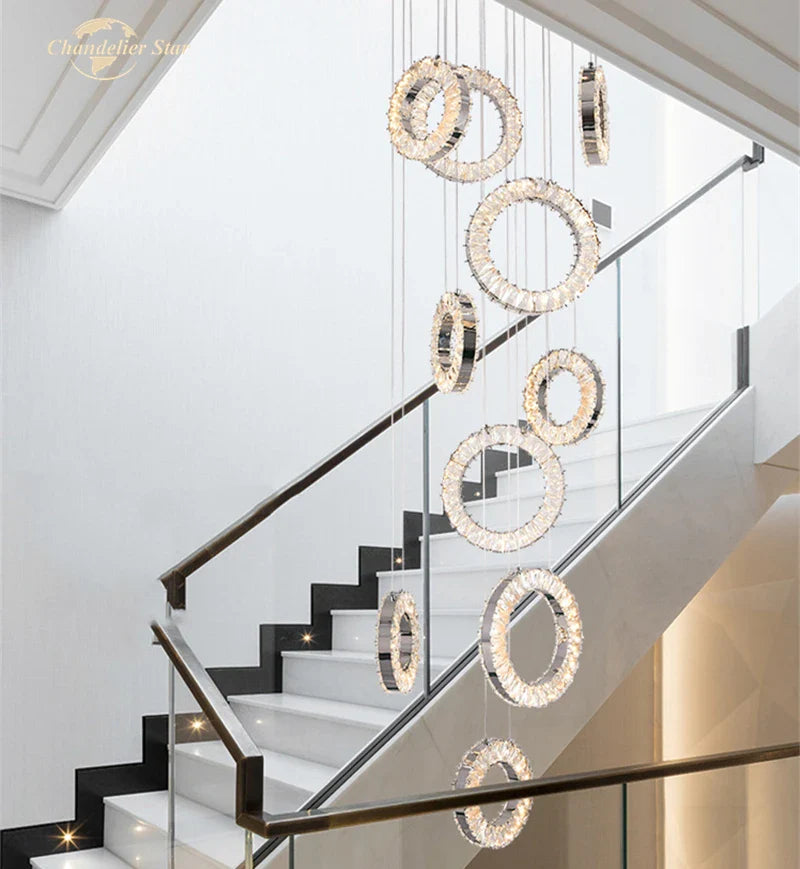 Afralia™ LED Crystal Chandelier Stainless Steel Pendant Light for Living Room