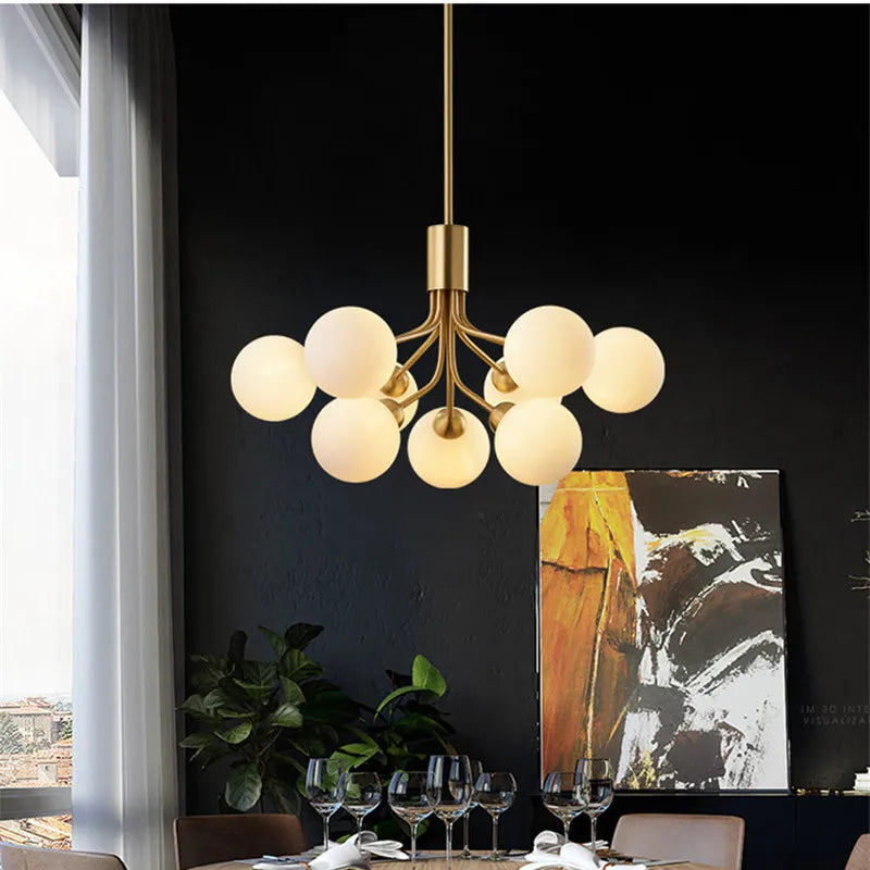 Afralia™ Gold Glass Ball Chandelier: Luxury LED Lighting for Dining Room, Kitchen, Cafe