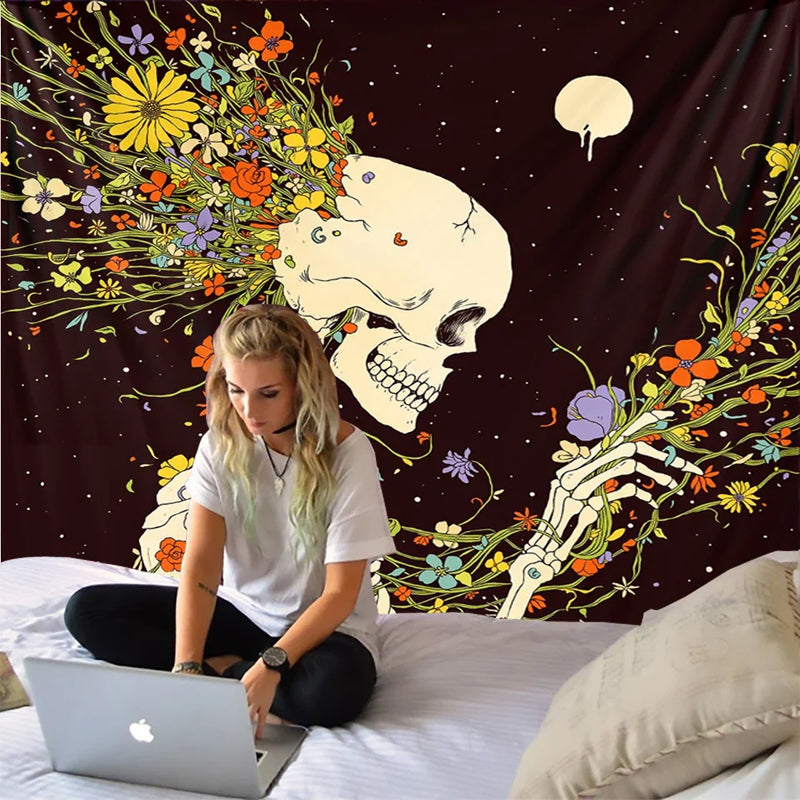 Nordic Skull Astronaut Tapestry Moon Star Wall Hanging Blanket Afralia™