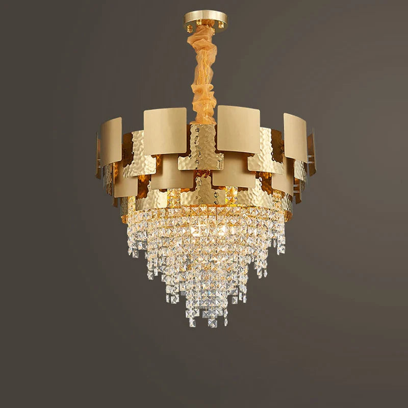 Afralia™ Golden Crystal Stainless Steel Pendant Light for Stylish Foyer