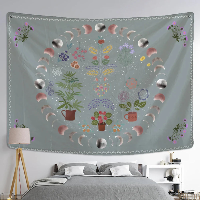 Afralia™ Moon Phase Celestial Tapestry Starry Sky Wall Hanging Hippie Home Decor